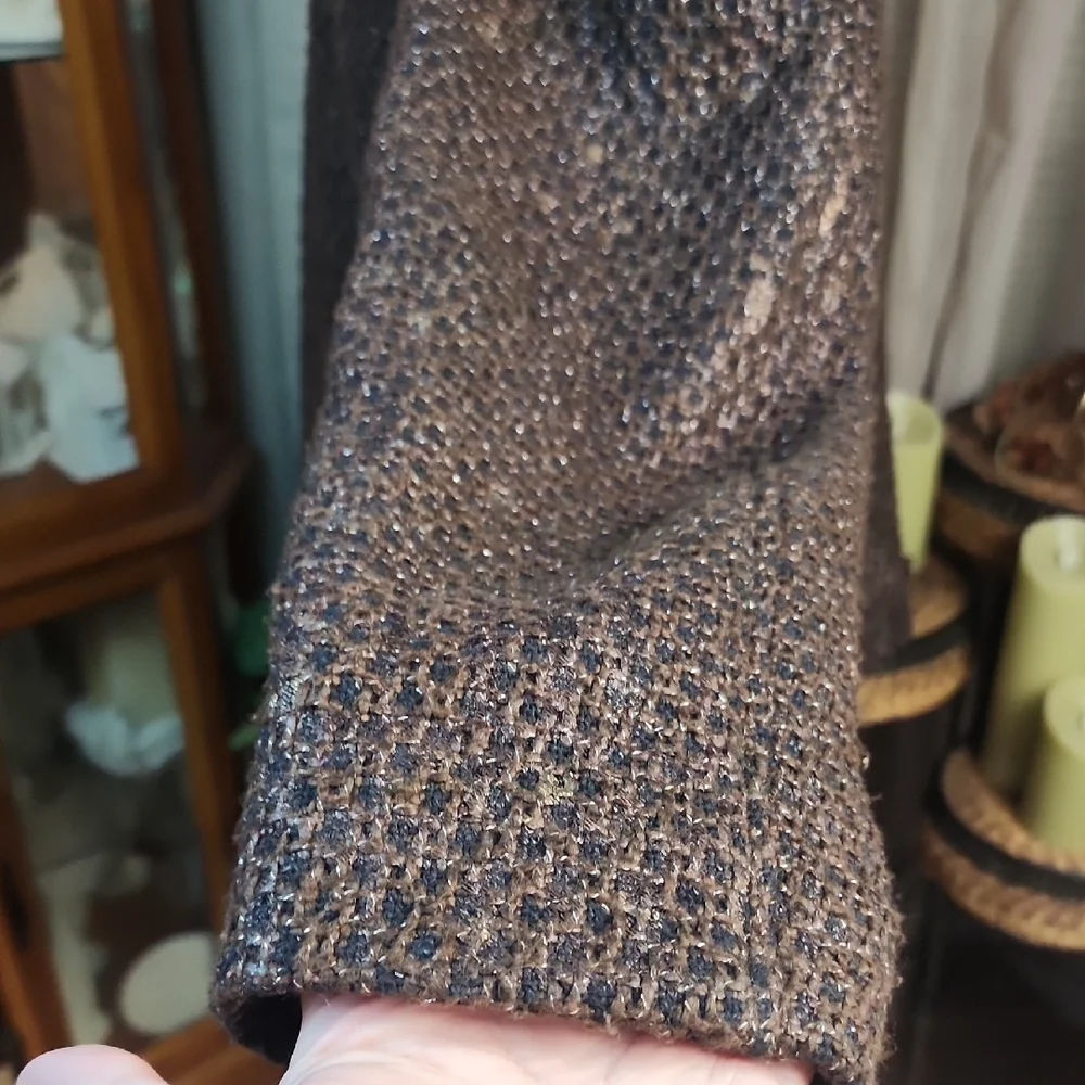CHICO'S| Brown Bronze Copper Tweed Metallic‎ Full Zip Gold Lined Jacket | XL 16